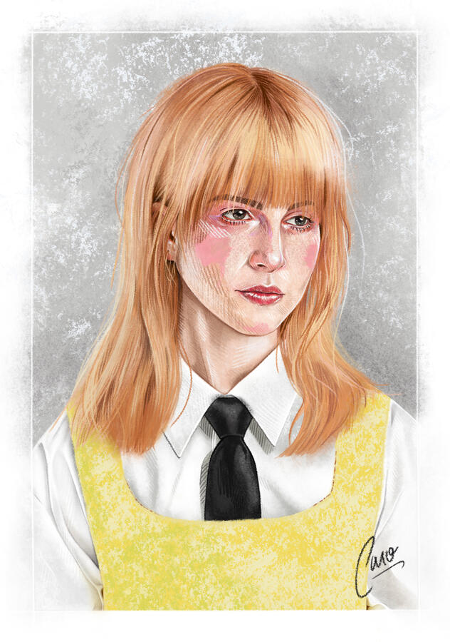 "Hayley Williams" Digital drawing. 2023. Based on a photograph by Zachary Gray for Rolling Stone.